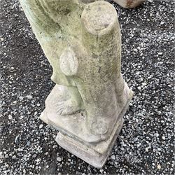 Cast stone garden figure of a woman with arms raised - THIS LOT IS TO BE COLLECTED BY APPOINTMENT FROM DUGGLEBY STORAGE, GREAT HILL, EASTFIELD, SCARBOROUGH, YO11 3TX