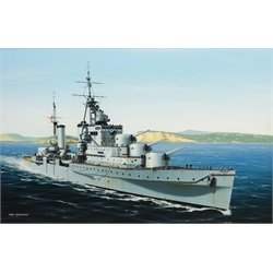 Ivan Berryman (British 1958-): Naval Ship's Portrait of a Dido-Class Cruiser, oil on canvas signed 39cm x 59cm Provenance: with Bosleys Military Auctioneers Marlow 1st Sept. 2010 Lot 742  

