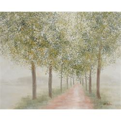 Lee Reynolds (American 1936-2018): Tree Lined Avenue, oil on canvas signed 120cm x 151cm