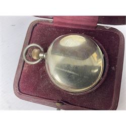 1920s eight day open faced pocket watch, contained within a silver mounted leather case, together with a Scottish silver brooch and a collection of costume jewellery