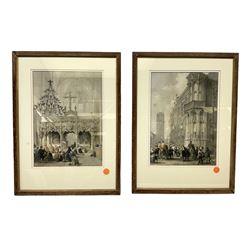 Louis Haghe (Belgian 1806-1885): 'Town Hall Ghent' and 'Screen in the Church of Aescot', pair 19th century lithographs with hand colouring 38cm x 27cm (2)