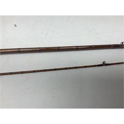 Fishing rods including Milwards 'flylite' split cane three piece rod, A.E. Rudge & Son 'The Prince' split cane two piece rod and eight other rods including further split cane examples