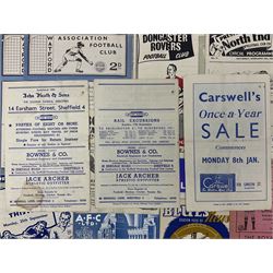 Four 1950/51 Scottish club programmes including Glasgow Cup Final, St. Mirren, Rangers etc; and fifteen other predominantly 1950s English club programmes including Watford 1947/8, Sheffield Wednesday, Barnsley, Aston Villa, Bolton Wanderers, Birmingham City, Doncaster Rovers, Portsmouth etc (19)