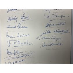 Hendon Hall Hotel letter heading signed by nineteen players and staff of the England football team including Alf Ramsey, Gordon Banks, Nobby Stiles, Jack Charlton, Alan Ball, Geoff Hurst, Martin Peters, Roger Hunt, Bobby Charlton, Norman Hunter, Francis Lee, Alan Mullery, Bob McNab etc probably before the 15th January1969 game against Romania as also signed by Paul Reaney