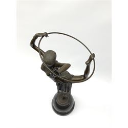 An Art Deco style bronze after J P Morante, modelled as a hoop dancer, signed and with foundry mark, upon black marble base, overall H51cm. 