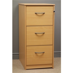  Beech finish office filing cabinet, three drawers, W49cm, H105cm, D66cm  