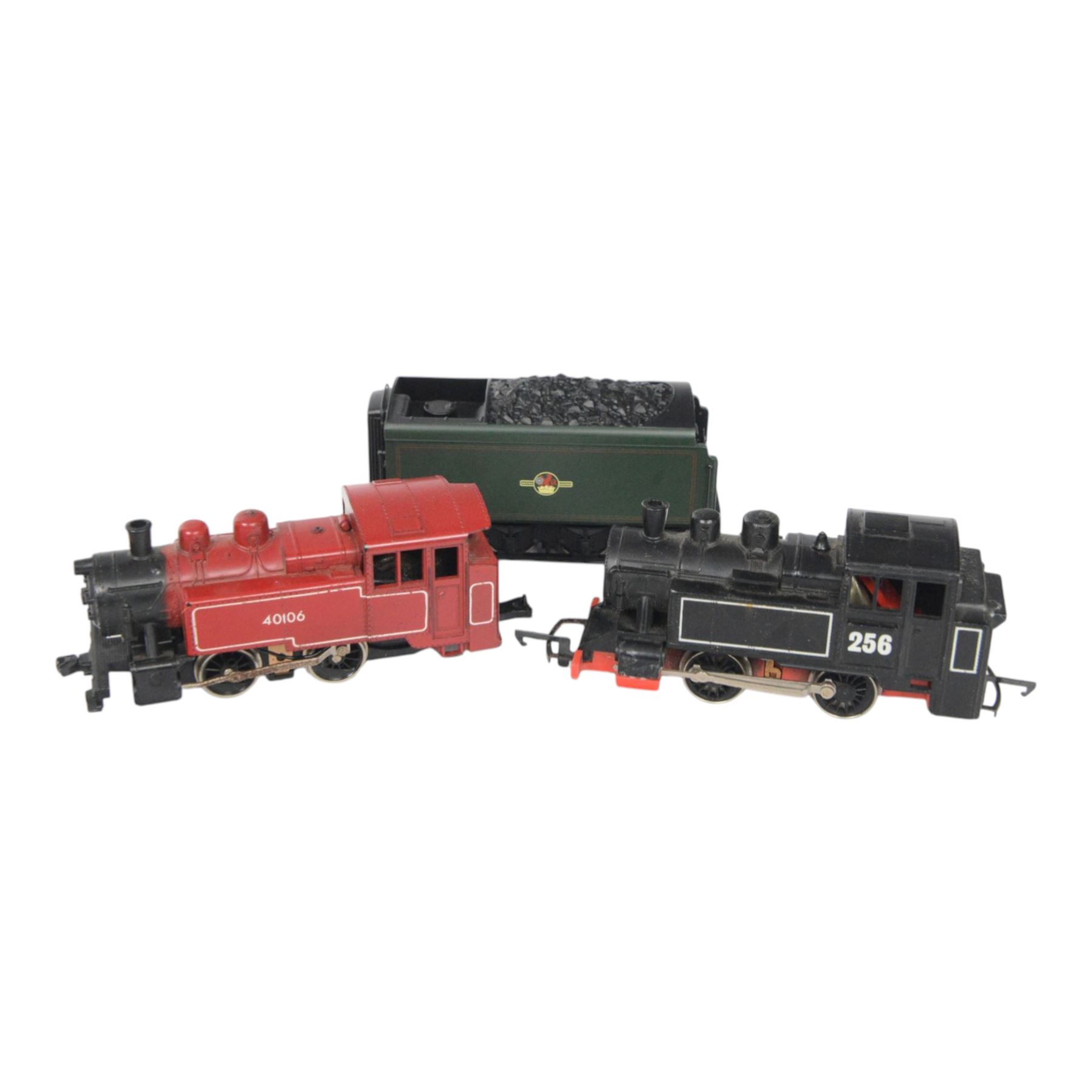 Seven 00 gauge locomotives, comprising Hornby R751 Class 37 diesel, Bachmann Elvis King of Rock And Roll Express, Hornby Merchant Navy United States Lines, Hornby A4 Class Quicksilver, three tank locomotives and two tenders, all unboxed