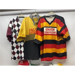 Eighteen Rugby League shirts, including Wigan, Leeds, Warrington and Huddersfield, etc and a Scotland international shirt