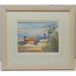 Robert Brindley (British 1949-): 'Cobles Runswick Bay', watercolour signed, titled and numbered 3083 verso 20cm x 27cm 
Provenance: exh. Royal Society of Marine Artists, The Mall Galleries 2014, label verso