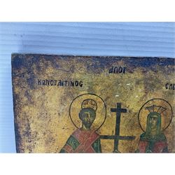 Early 20th century Greek Orthodox hand painted icon, oil on panel, H17cm, L14cm