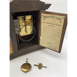 Late 19th century walnut cased  'Greenwich Clock' by W.E. Watts of Nottingham, No.13731, twin train movement striking the hours on coil