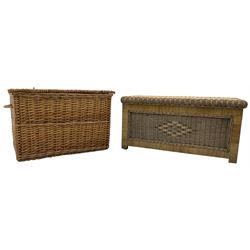 Rectangular wicker basket (L67cm, D51cm, H45cm; and a wicker blanket box (L85cm, D46cm, H43cm)