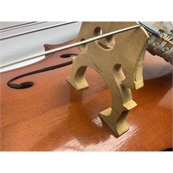 German half-size cello with 69cm two-piece maple back and ribs and spruce top; L112.5cm overall; in soft carrying case with two bows