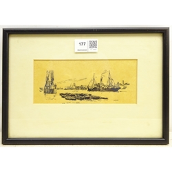  William Minshall Birchall (American 1884-1941): Shipping Studies, five pen and ink sketches signed with initials approx 10cm x 17cm (5)  