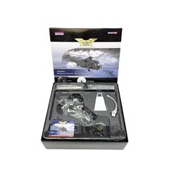 Four Corgi Aviation Archive limited edition die-cast models of aircraft comprising AA33418 Westland Sea King HC4 No.1174/1500; AA35011 Gloster Meteor F.8, No.355/1250; AA38104 Sopwith Camel No.692/1500 and AA37302 DH Vampire FB.9 No.82/2210; all boxed with certificates (one with slip-case); together with two Oxford De Havilland die-cast aircraft - D.H.82A Tiger Moth T-6296 and D.H.89 Dragon Rapide G-AIYR; both boxed (one with slip case) (6)