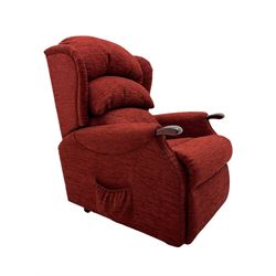 HSL electric reclining armchair, upholstered in red fabric