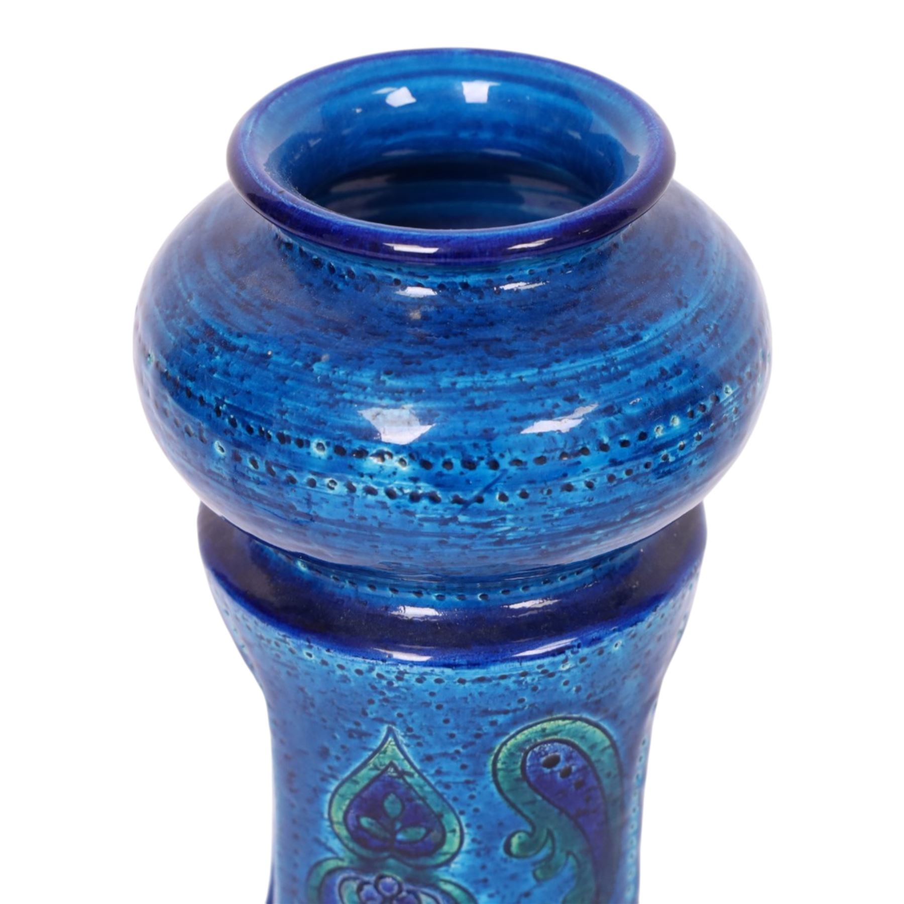 Mid-century Aldo Londi for Bitossi blue pottery, candle holder, H26cm