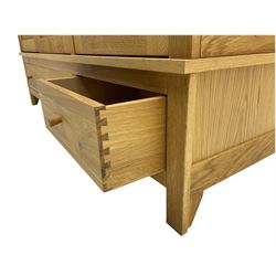 Corndell Furniture - light oak triple wardrobe, enclosed by three panelled doors, one long and one short drawer