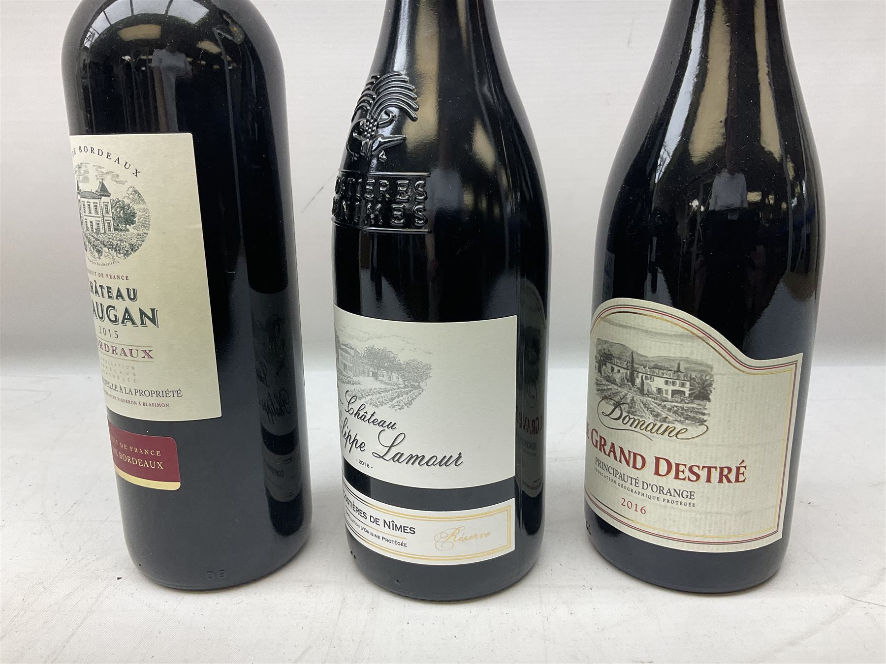 Mixed red wines including six bottles Chateau Verniotte Castillon Cotes de Bordeaux 2011, 750ml 14.5% vol, two bottles Chateau Philippe Lamour Costieres De Nimes 2016, 750ml 14% vol, Chateau du Prieur Bordeaux 2016 and five others of various contents and proofs (14)  