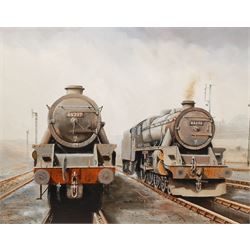 Joe Townend GRA (British 1946-): Black Fives at Rose Grove Shed Burnley, oil on canvas signed 40cm x 50cm