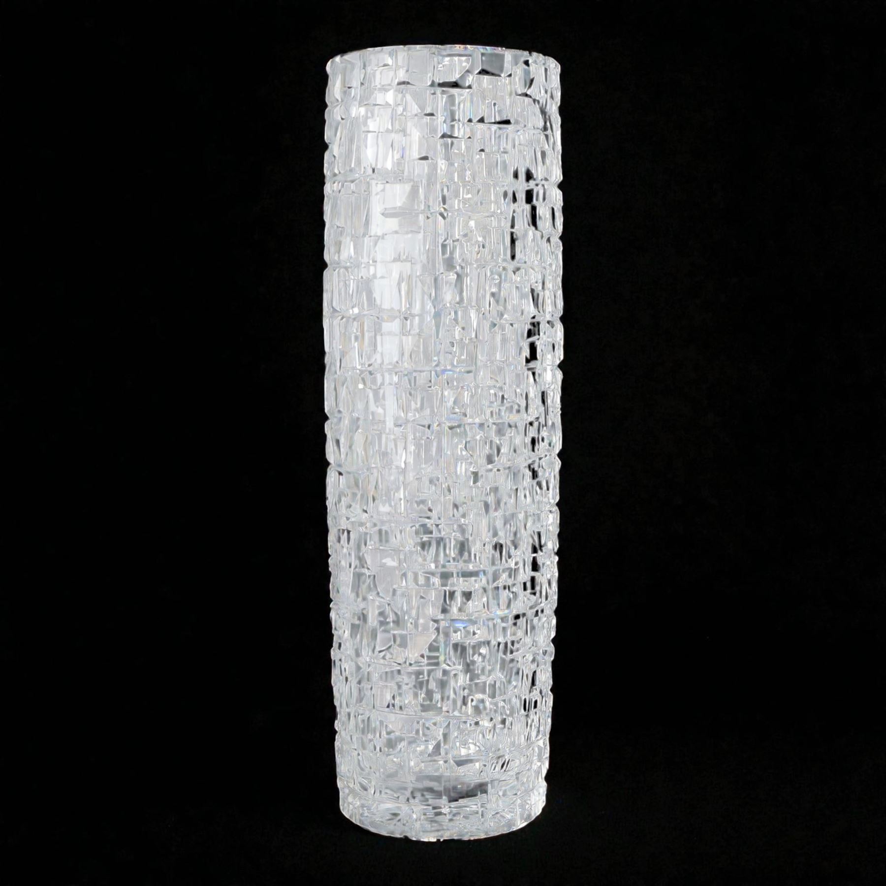 Vladimir Zahour; cut glass vase of cylindrical form, signed beneath, H35cm 