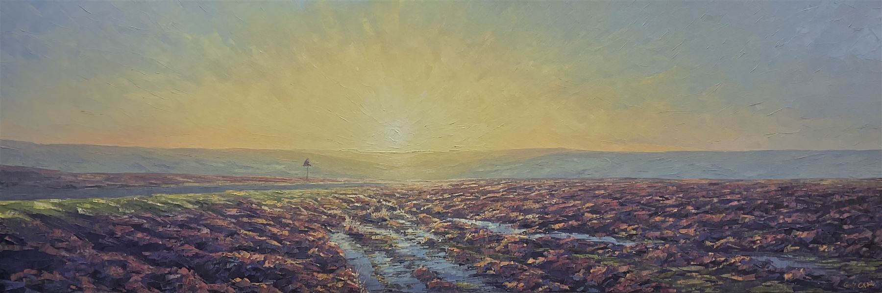 Christopher Geall (British 1965-): Sunrise over the Moors, oil on canvas signed 51cm x 150cm 