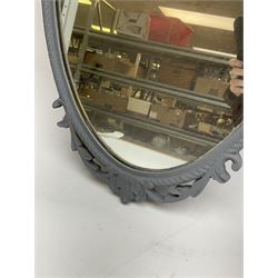 Oval ornate grey mirror, H68cm