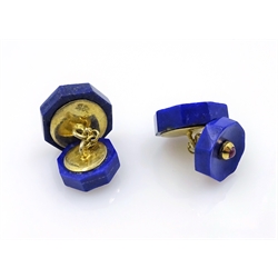 Pair of silver-gilt Lapis Lazui and ruby cuff-links stamped and another similar pair  