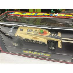 Scalextric - eight Hornby Teenage Mutant Ninja Turtles slot cars, nos.C130, C131, C132, C134, C338, C339, C421 & C422; and two further Scalextric slot cars, C465 Batmobile and C139 Parmalat Brabham; all boxed (10)