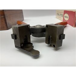 Three modern bullet moulds comprising Lee double cavity .44 calibre, boxed with instructions; and two Lyman .38 calibre; all in unrelated 19th century mahogany box