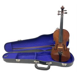 French three-quarter size violin with 33.5cm two-piece maple back and ribs and spruce top, bears label 'F. Bretonbrevete de SMG Me. La Duchesse d'Angouleme a Mirecourt 1821' L55cm overall; in hard carrying case and bow