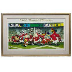 Loony Tunes '1966 Wold Champs' England Football, limited edition colour lithograph numbered 777/1966, pub.2004 together with certificate of authenticity 36cm x 68cm
