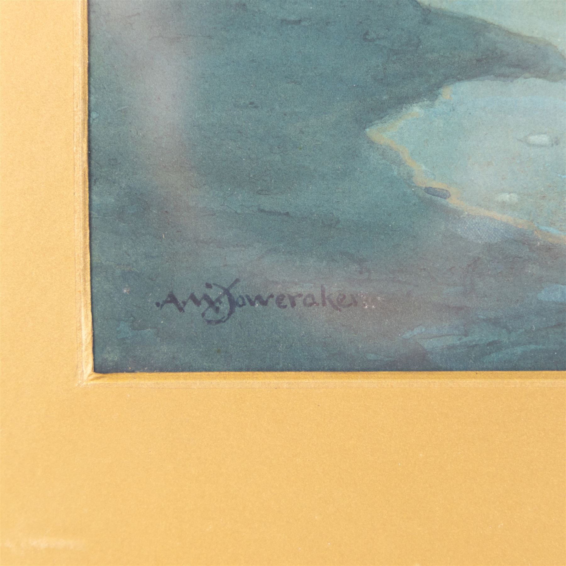 Albert Moulton Foweraker (British 1873-1942): Moonlit Spanish Courtyard with Figures beside a Fire, watercolour signed 25cm x 35cm