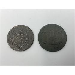 Four Georgian tokens comprising 1791 Liverpool Thomas Clarke Halfpenny, two 1795 Bakers Halfpennies and 1797 Stafford Halfpenny 
