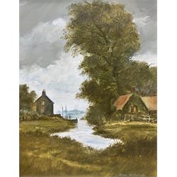 Brian Mays (British 1935-2023): Cottages on the Riverbank, oil on board signed and dated 1995 24cm x 19cm
Provenance: Direct from the family of the artist 