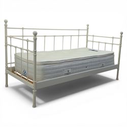 Ikea - 'Linga' white day bed and single Rest Assured mattress, with metal headboard and footboard and back rail 