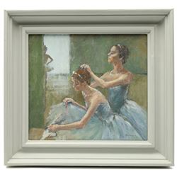 Pat Maclaurin (British 1933-2022): 'A Helping Hand', oil on canvas board signed, titled verso 23.5cm x 26cm