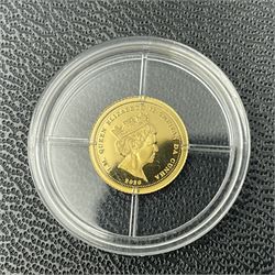 Eleven Queen Elizabeth II miniature gold coins, each being 0.5 grams of 24 carat gold, including Tristan da Cunha 2020 'Laurel', Solomon Islands 2020 '80th Anniversary of the Battle of Britain' etc, all with certificates