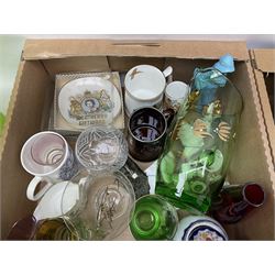 Ronson, Collibri and Supreme lighters, spectacles, glassware, silver-plated and other metalware, ceramics including dinner ware etc in four boxes