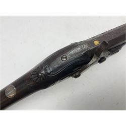 Early 19th century 20-bore flintlock converted to percussion fowling piece by Fisher, the 96.5cm(38