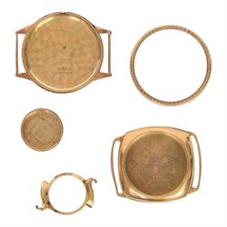 Collection of 9ct gold wristwatch cases, three with movements, one with 9ct gold bracelet strap