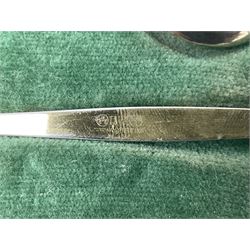 Mid-century cased set of six David Anderson guilloche and gilt coffee spoons, with enamelled bowls and handles stamped 'D.A', scales mark, '9255', 'Norway' and 'Sterling'