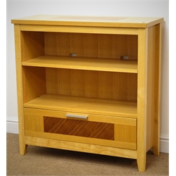  Hardwood media centre, adjustable shelf above single drawer, stile supports, W90cm, H92cm, D36cm  