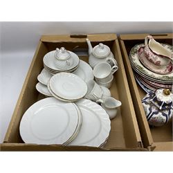 Assorted ceramics, to include white glazed part fluted part dinner service, two pairs of decorative ginger jars, etc., in two boxes 