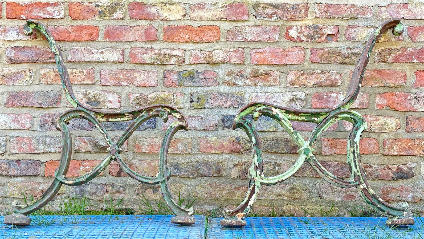 Pair of Victorian cast iron park bench ends. H76cm, D66cm.  - COLLECTION BY APPOINTMENT FROM: The White House, Thirsk Road, Easingwold, York, YO61 3NF - CALL 01723 507111 TO ARRANGE