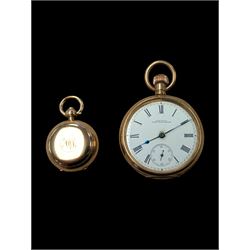 Waltham gold plated lever pocket watch, together with a gold plated sovereign case with mo...