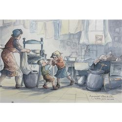 After Margaret Clarkson (British 1941-): 'Wash With Mother' 'Porridge Again' and 'Shoe Shine Boy', three limited edition colour prints signed and numbered together with two more framed prints after the artist each comprising of five limited edition signed colour prints max 28cm x 38cm (5)