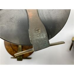Three Allcocks & Co Ltd reels of brass and wood construction, the largest D4.5 inches