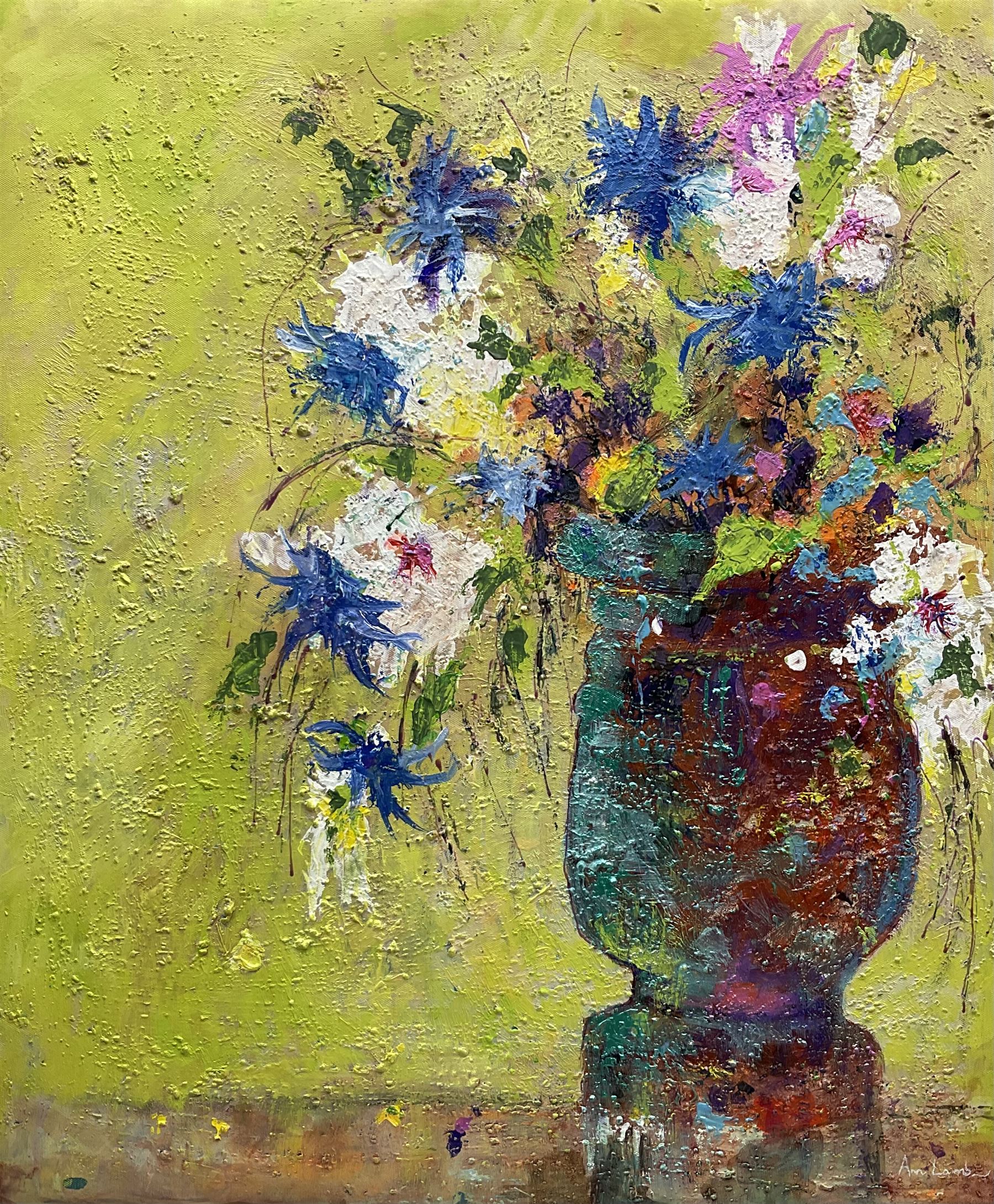 Ann Lamb (British 1955-): 'Enjoy the Fragrance', mixed media on canvas signed 60cm x 50cm (unframed)