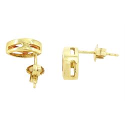 Pair of 18ct gold padparadscha sapphire earrings, each stud bezel set with a single marquise cut sapphire, Birmingham 2006, total weight approx 0.45 carat